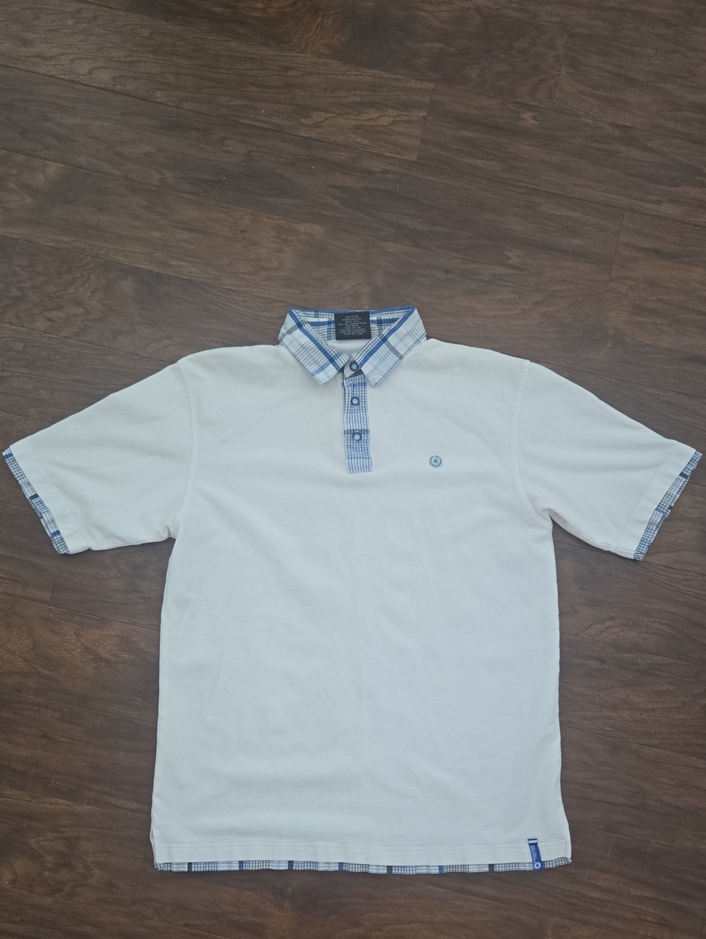 South Pole White Polo with Blue Plaid Trim_175